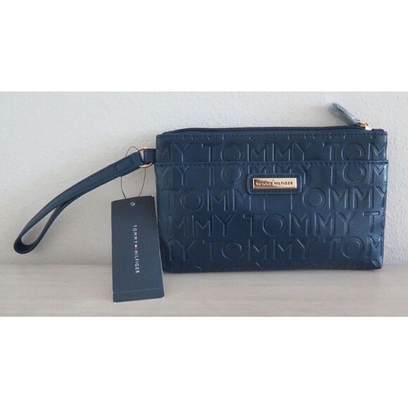 Tommy Hilfiger 69J6800 Navy Embossed Signature Logo Wristlet Clutch Wallet $70 - Picture 1 of 5